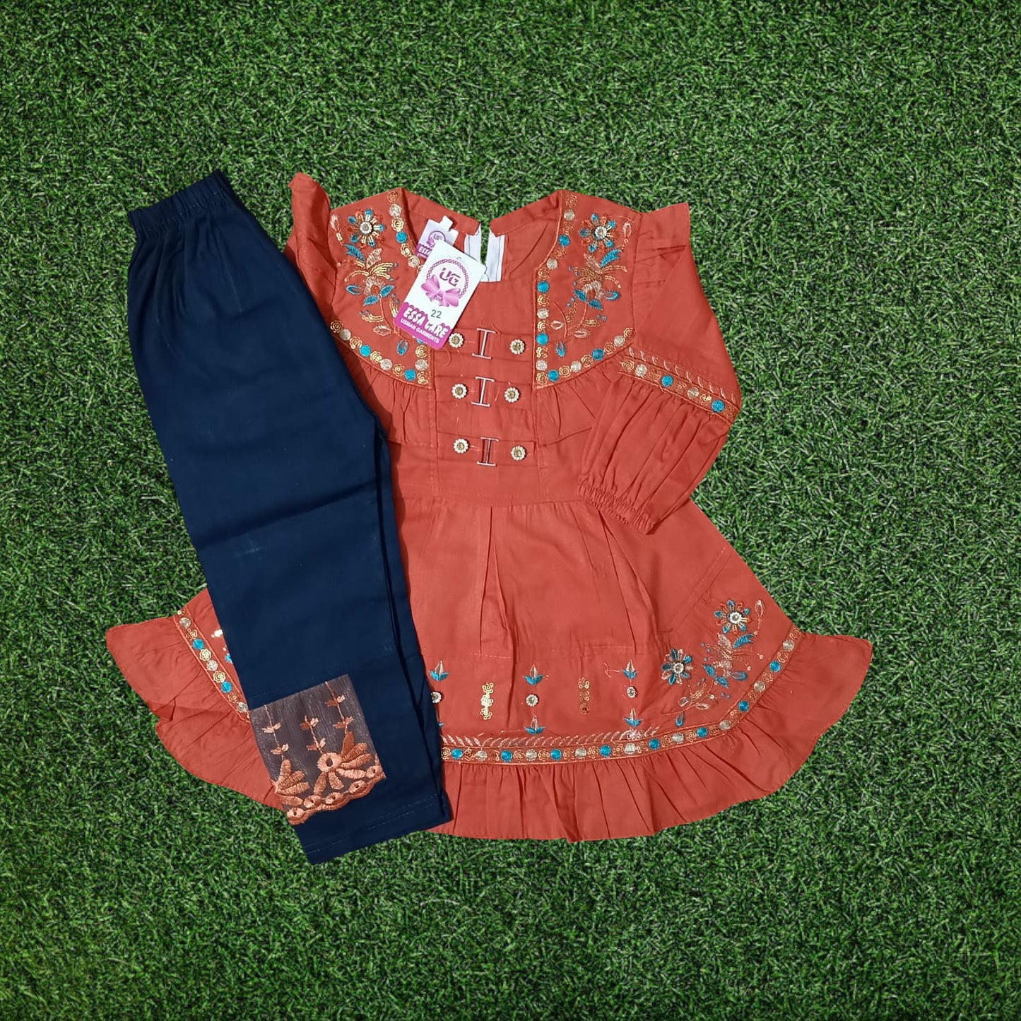 girls frock trouser set
